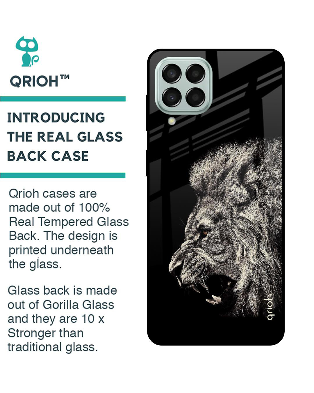 Shop Brave Lion Printed Premium Glass Cover for Samsung Galaxy M33 5G (Shockproof, Light Weight)-Back