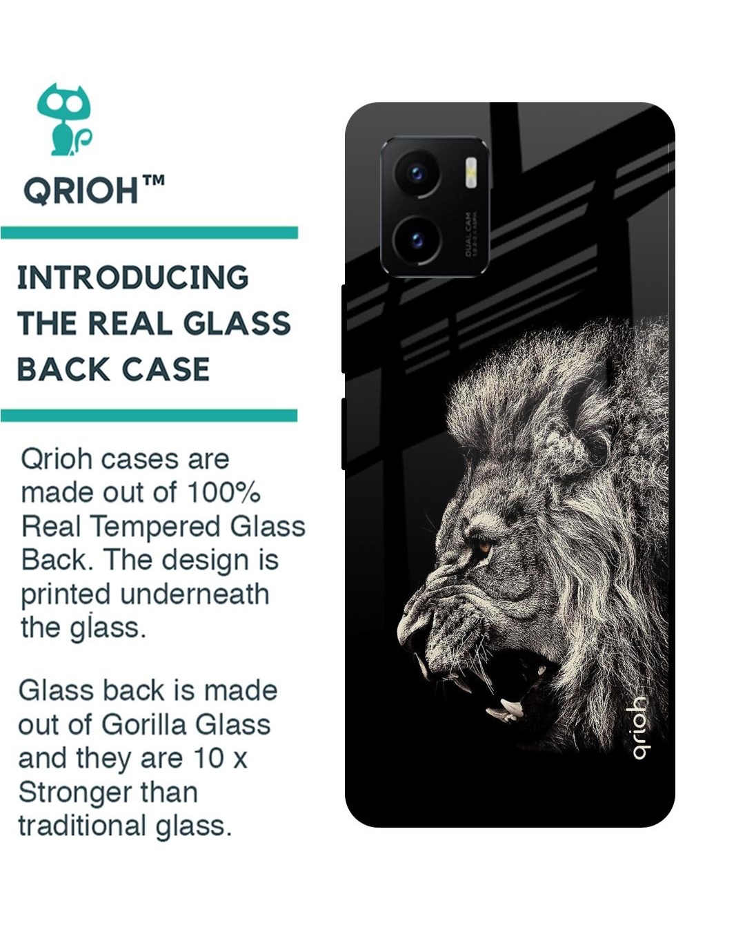 Shop Brave Lion Printed Premium Glass Cover for Vivo Y15s (Shockproof, Light Weight)-Back