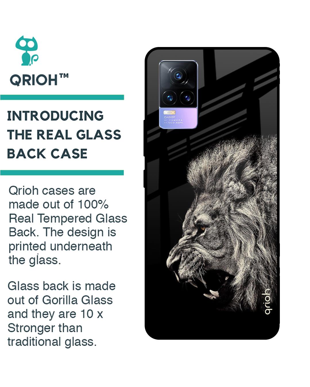 Shop Brave Lion Printed Premium Glass Cover for Vivo Y73 (Shockproof, Light Weight)-Back