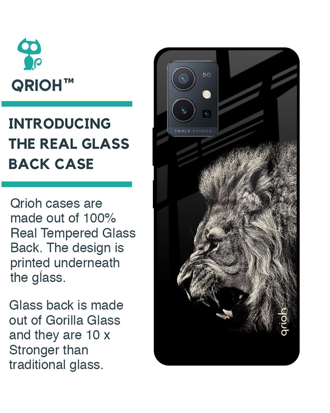 Shop Brave Lion Printed Premium Glass Cover for Vivo Y75 5G (Shock Proof, Lightweight)-Back