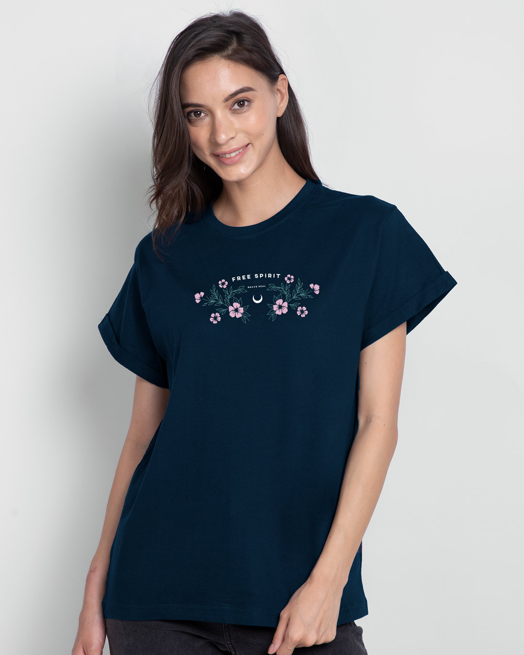 Shop Brave Spirit Boyfriend T-Shirt Navy Blue-Back