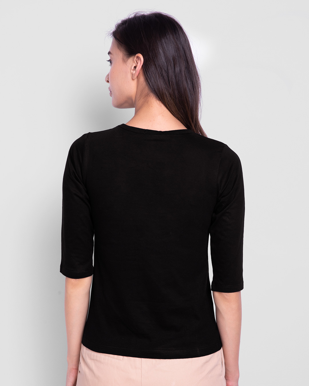 Shop Break Code Round Neck 3/4 Sleeve T-Shirt Black-Back