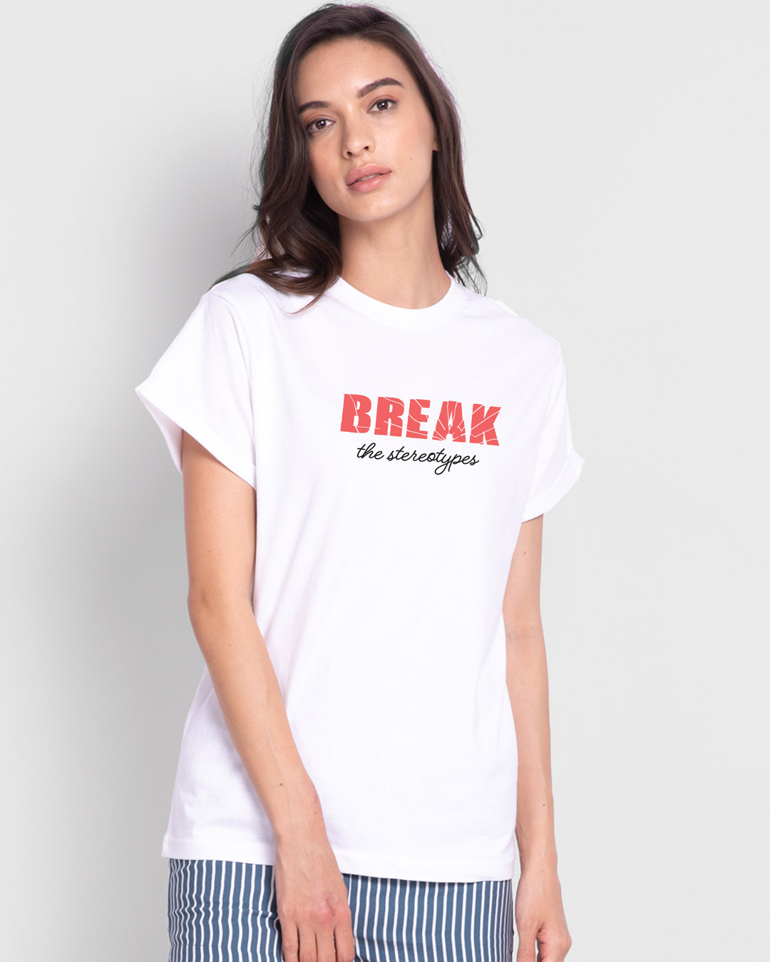 Shop Break Stereotypes Boyfriend T-Shirt White-Back