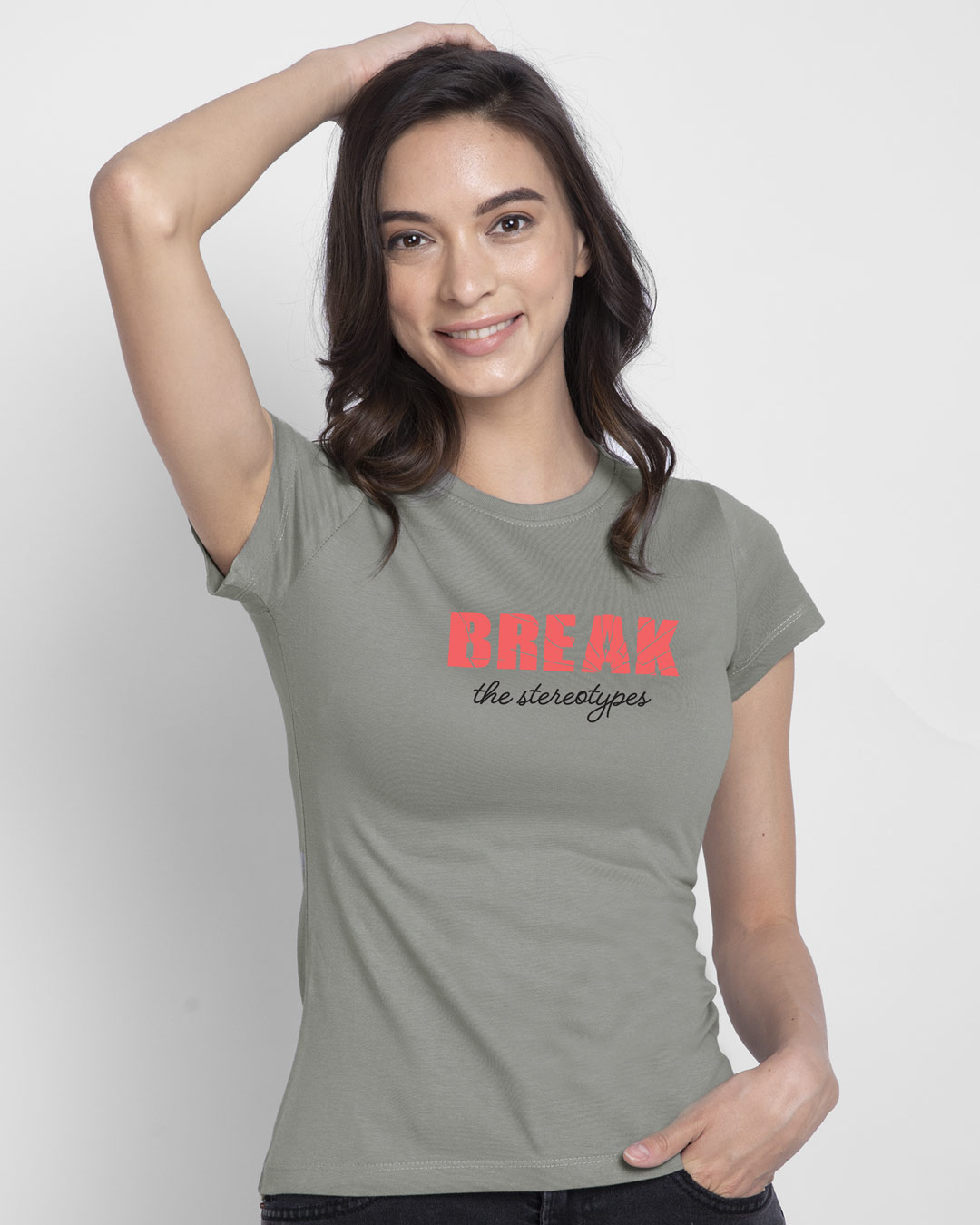 Shop Break Stereotypes Half Sleeve Printed T-Shirt Meteor Grey-Back
