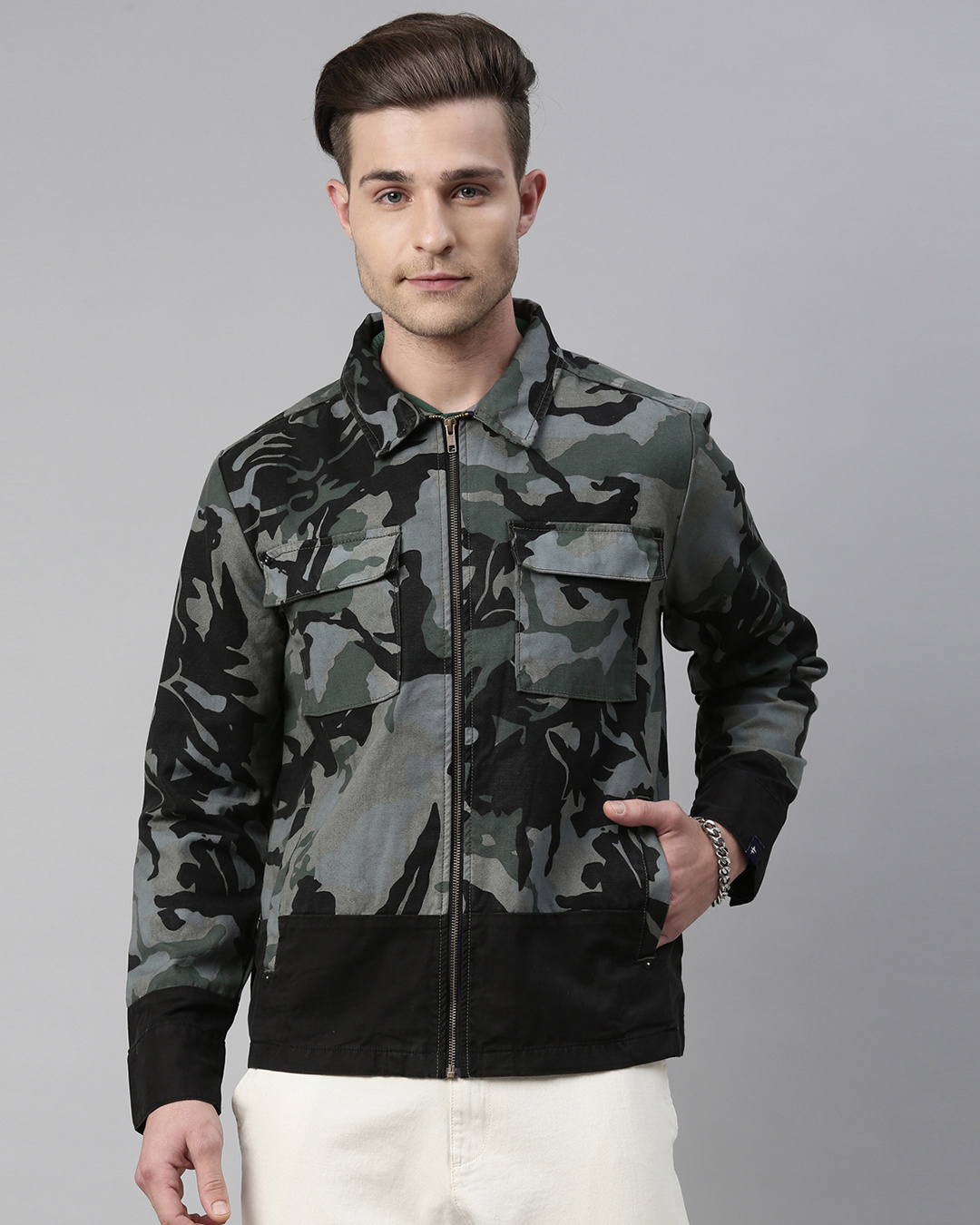 Buy Men's Multicolor Regular Fit Camouflage Full Sleeve Jacket for Men ...