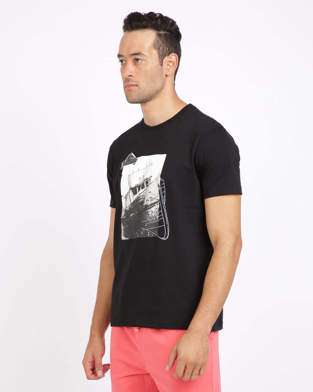 Shop Men's Black Graphic Print Round Neck T-shirt-Back