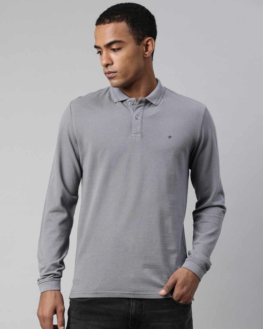 Buy Breakbounce Men S Dark Grey Melange Polo T Shirt Online At Bewakoof