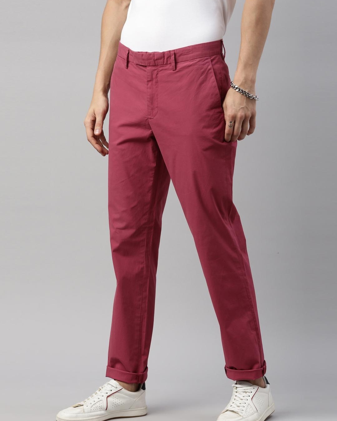 Shop Men's Pink Slim Fit Trousers-Back