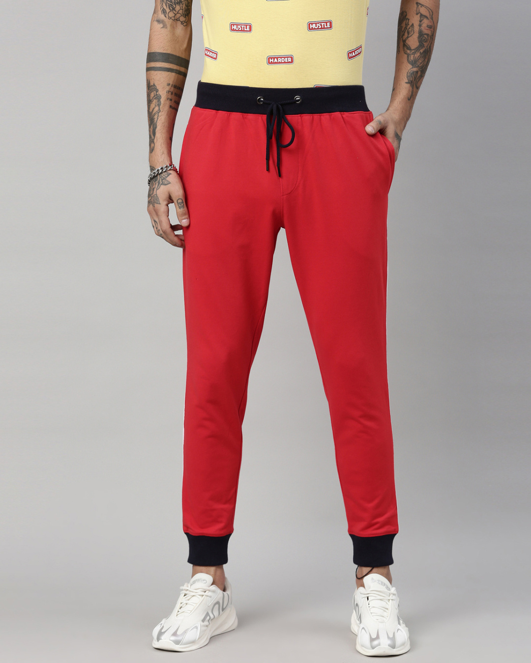 Buy Breakbounce Men's Red Knitted Jogger with Side Tape for Men Red ...