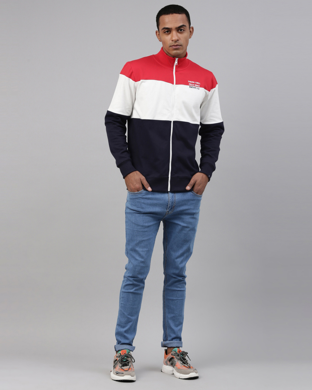 red white navy jacket