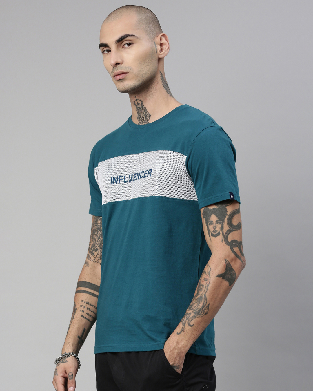 Shop Men's Teal Green Typography T-shirt-Back