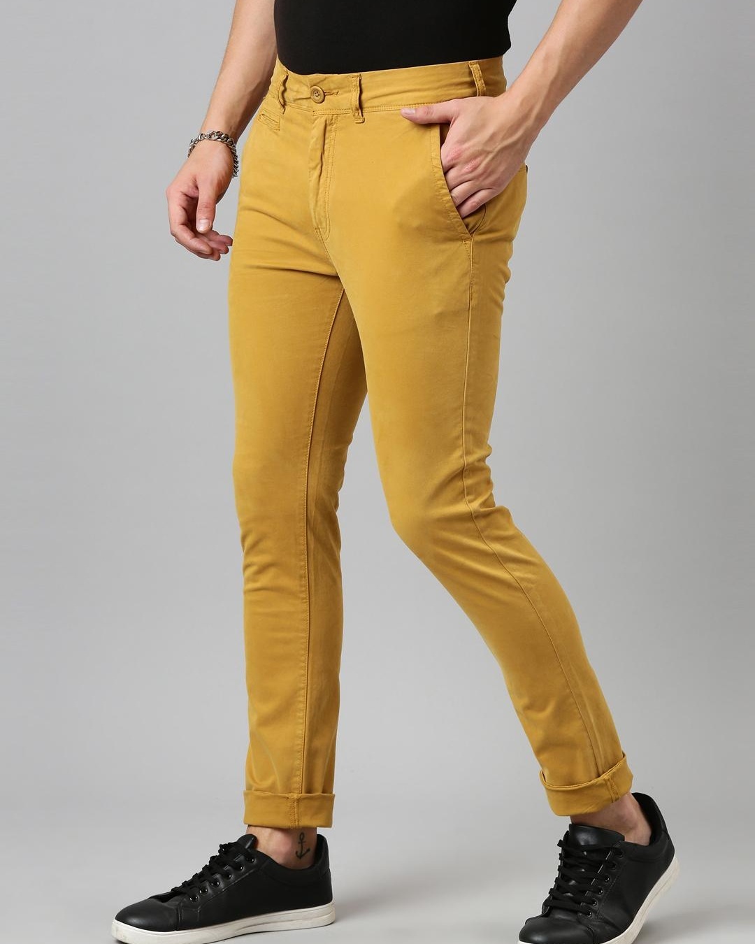 Shop Men's Yellow Relaxed Fit Trousers-Back