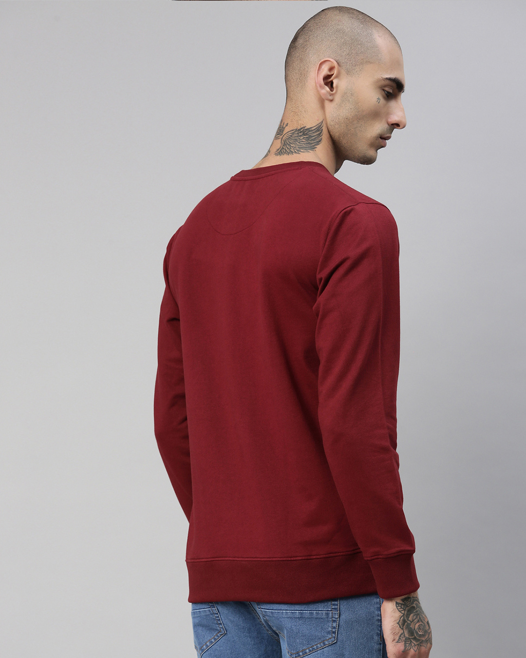 Shop Men's Maroon Solid Full Sleeve Sweatshirt-Back