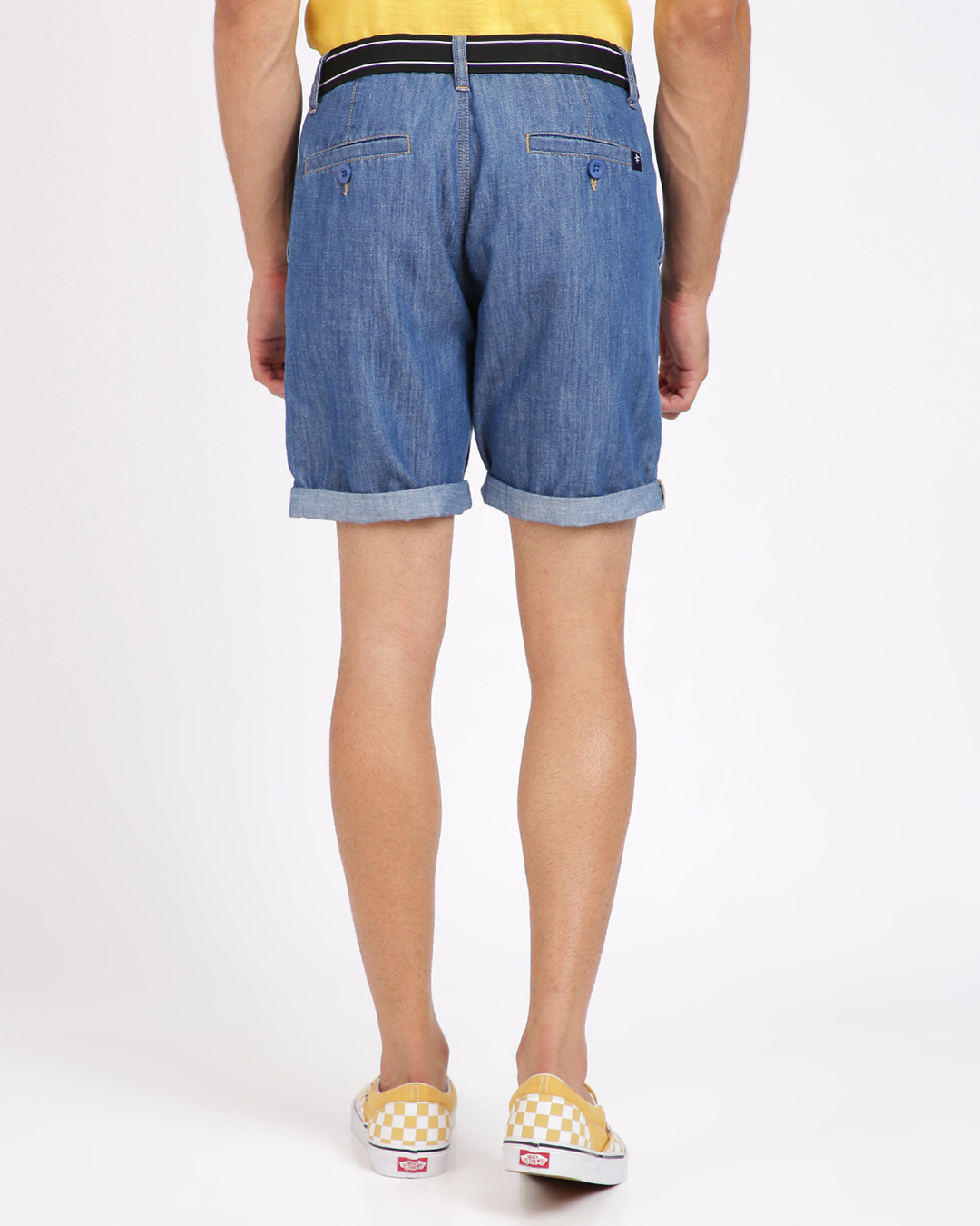 Shop Solid Indigo Shorts With Drawcord Fastening-Back