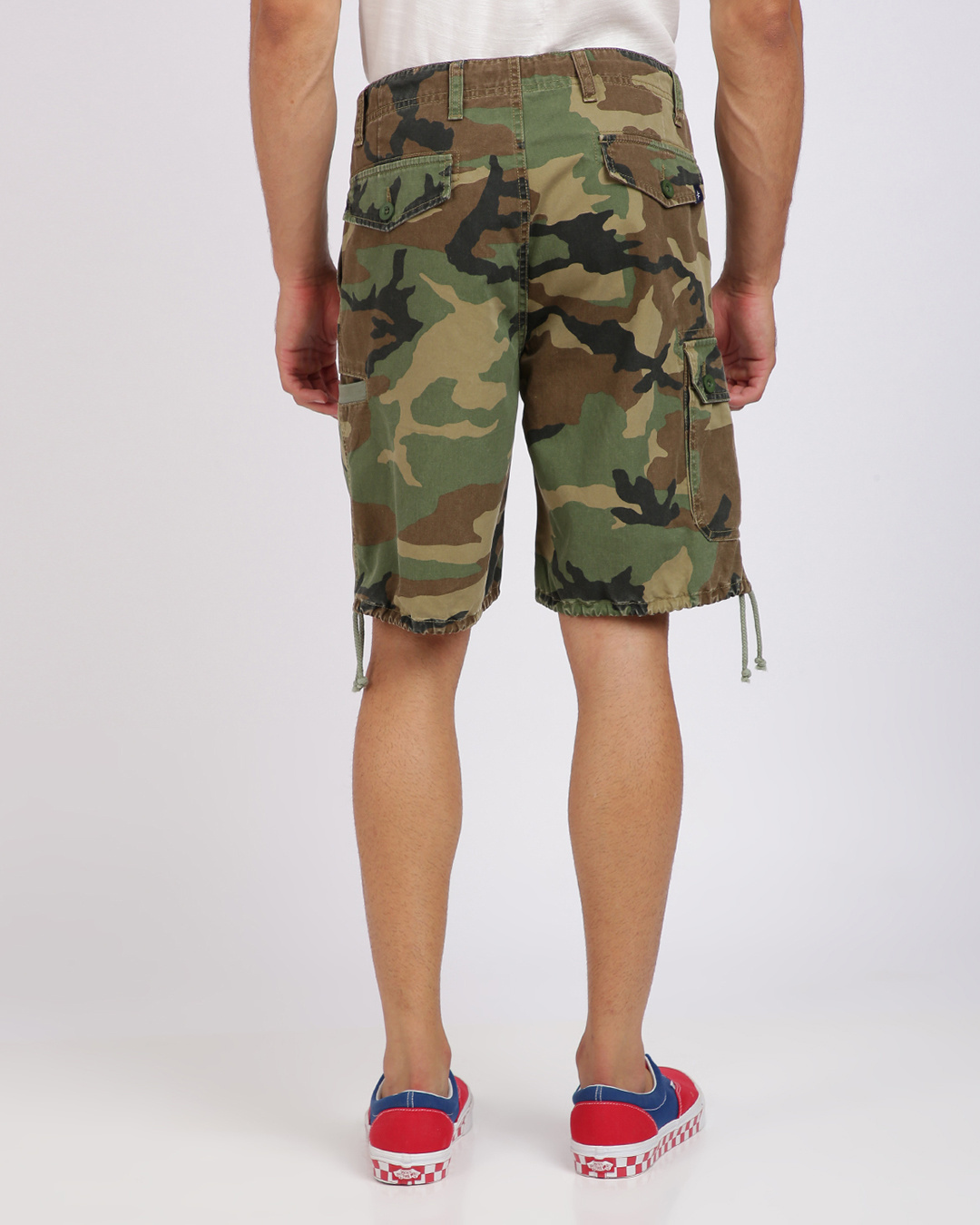 Shop Washed Camo Loose Cargo Shorts With Multi Pockets-Back