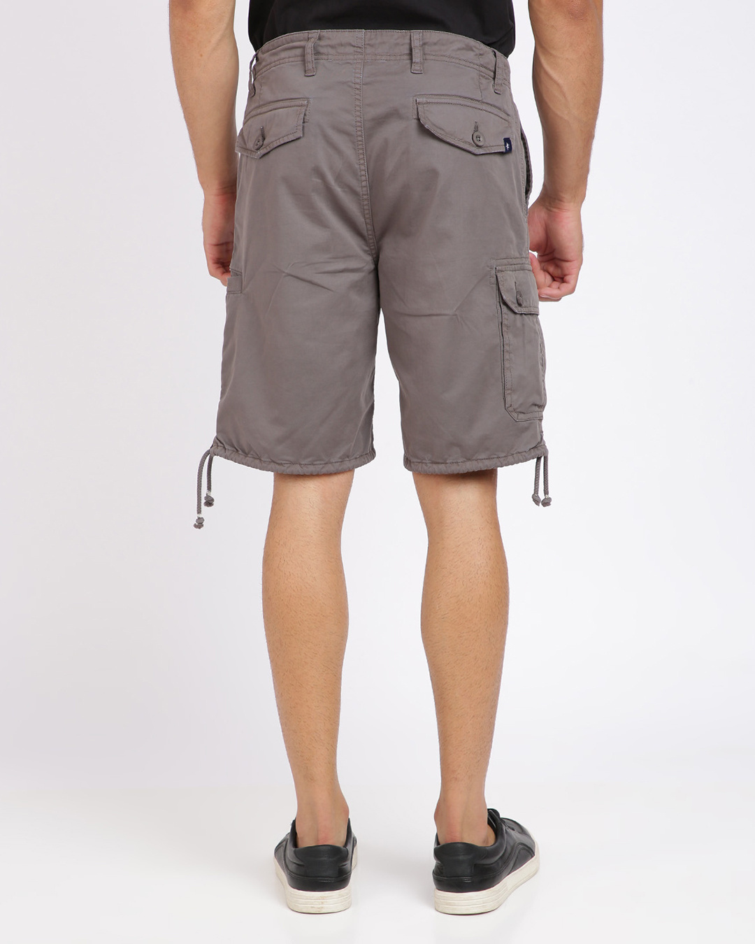 Shop Washed Twill Loose Cargo Shorts With Multi Pockets-Back