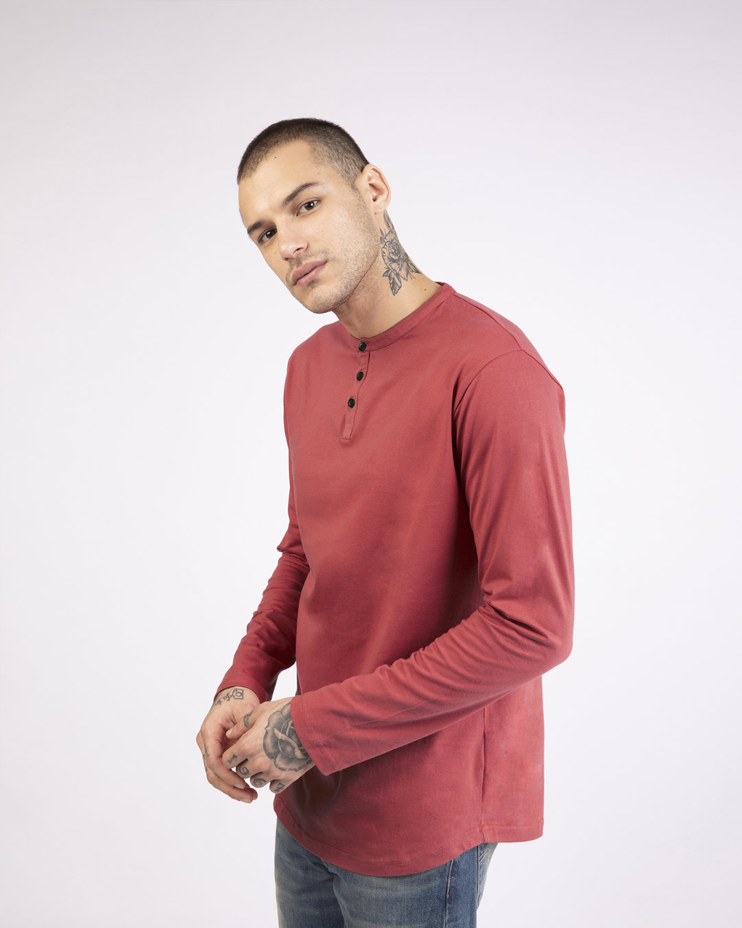 Shop Brick Red Full Sleeve Henley T-Shirt-Back