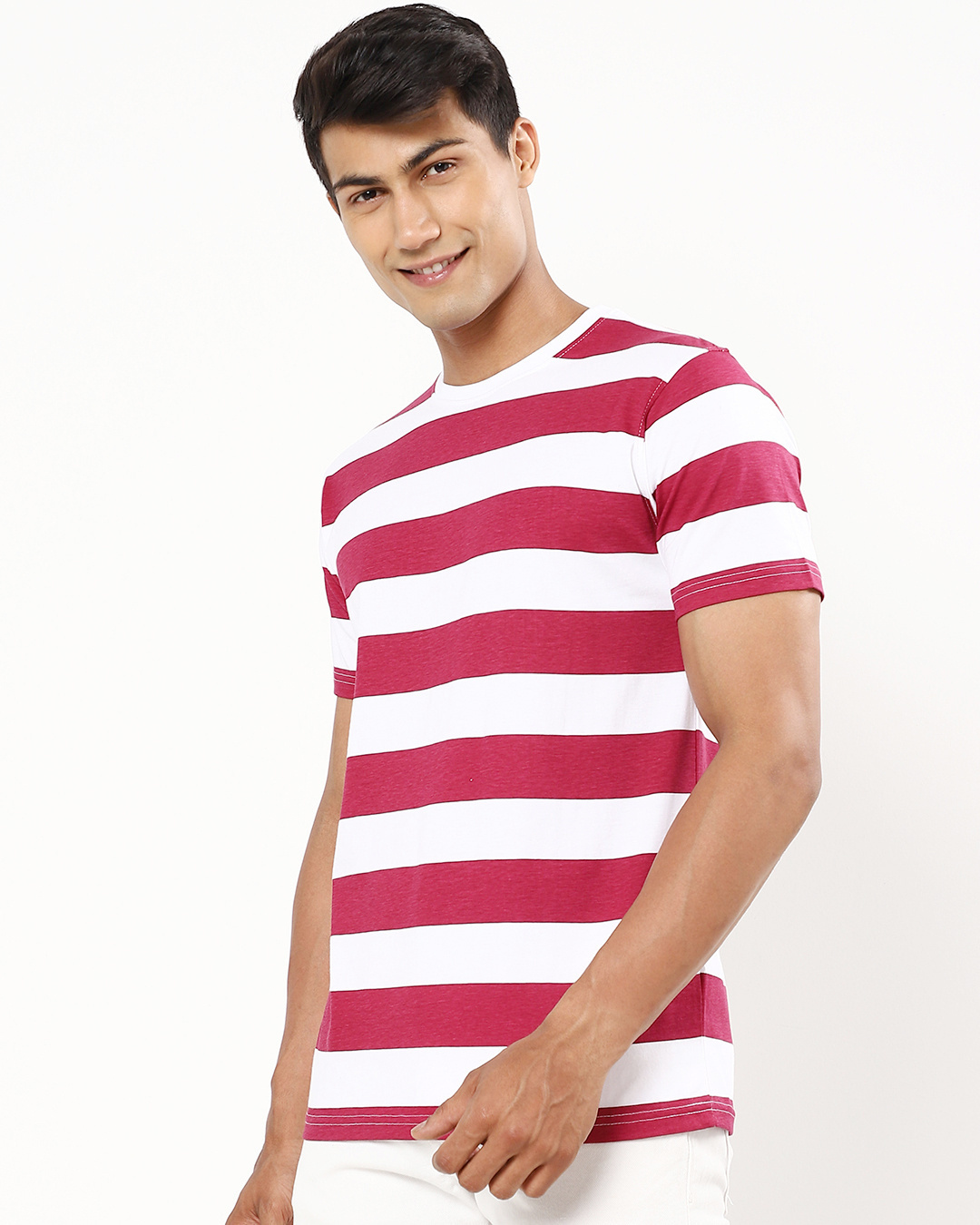 Shop Men's White and Red Stripe T-shirt-Back