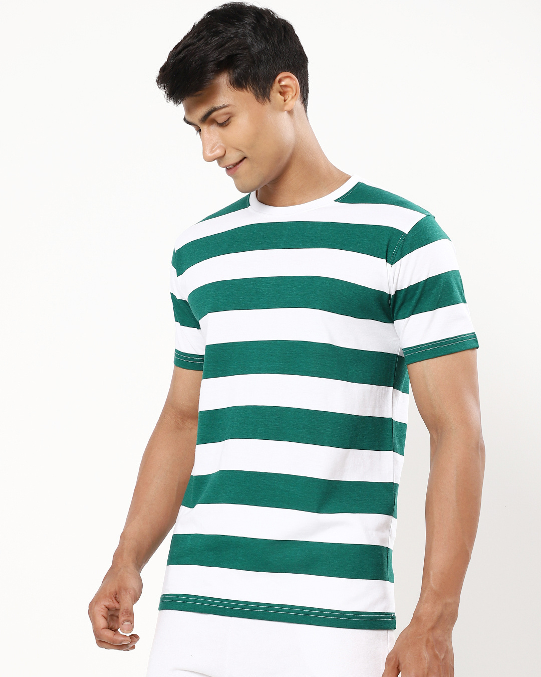 Shop Men's White and Green Stripe T-shirt-Back