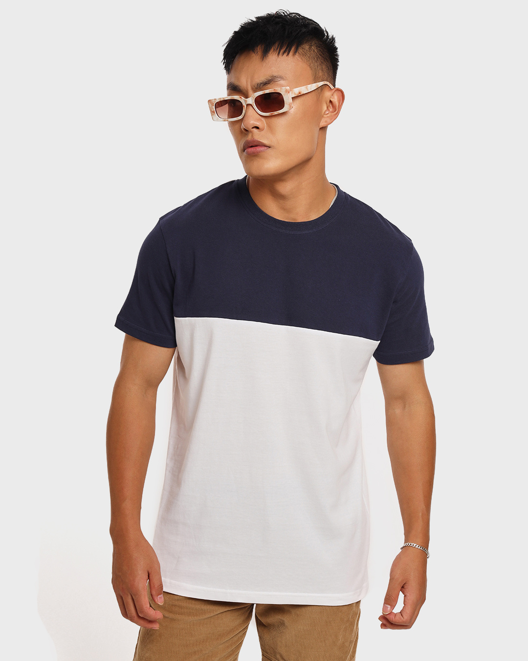 Buy Men s White Blue Color Block T shirt Online At Bewakoof