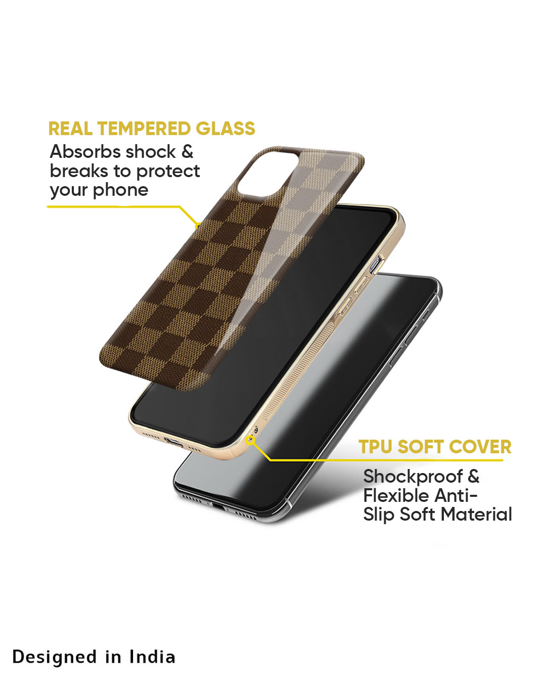 Buy Brown Block Metallic Gold Premium Glass Case for Apple iPhone