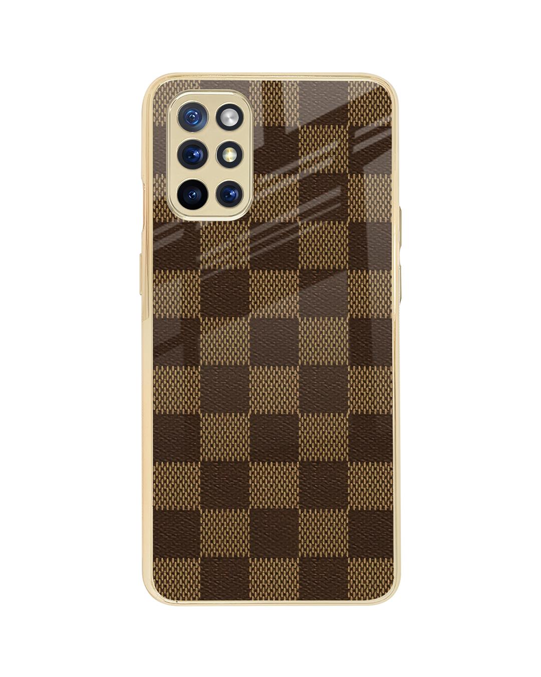 Shop Brown Block Metallic Gold Premium Glass Case for OnePlus 8T-Back