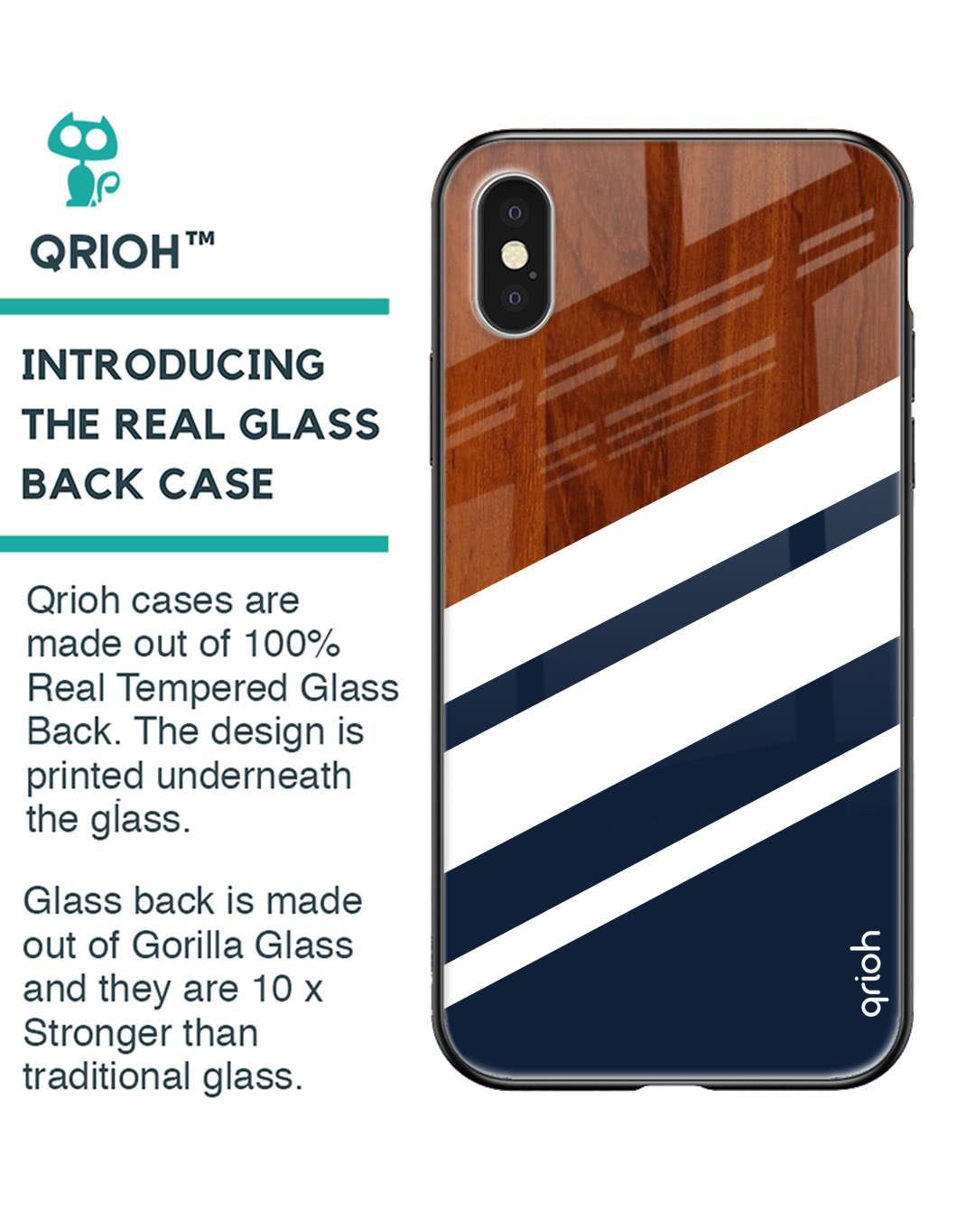 Shop Bold Stripes Printed Premium Glass Cover for iPhone XS(Shock Proof, Lightweight)-Back