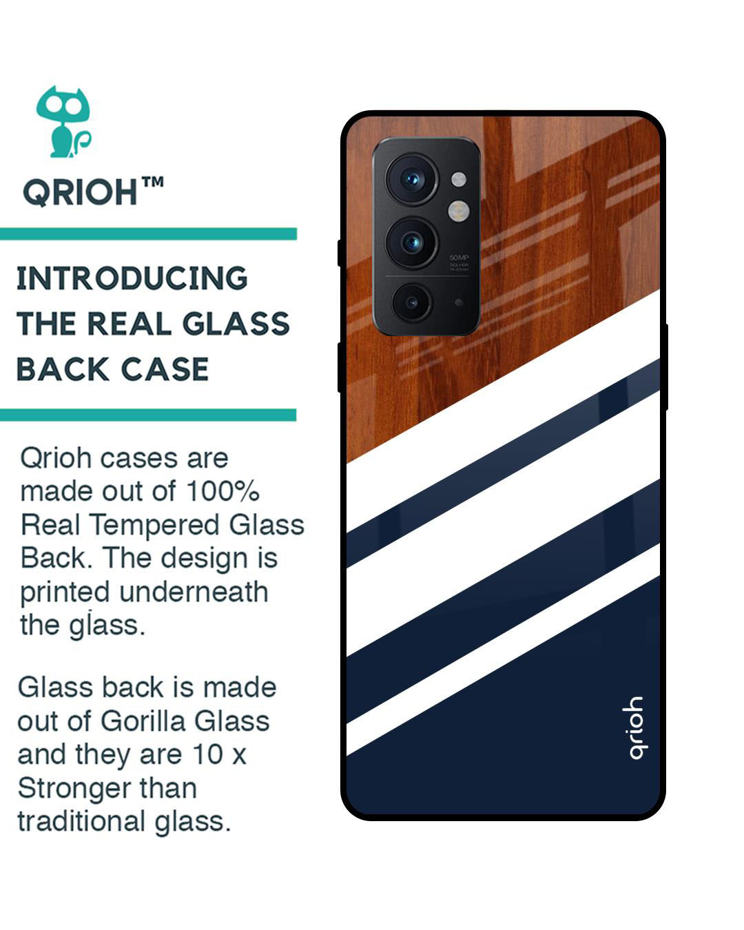 Shop Bold Stripes Printed Premium Glass Cover for OnePlus 9RT (Shock Proof, Lightweight)-Back