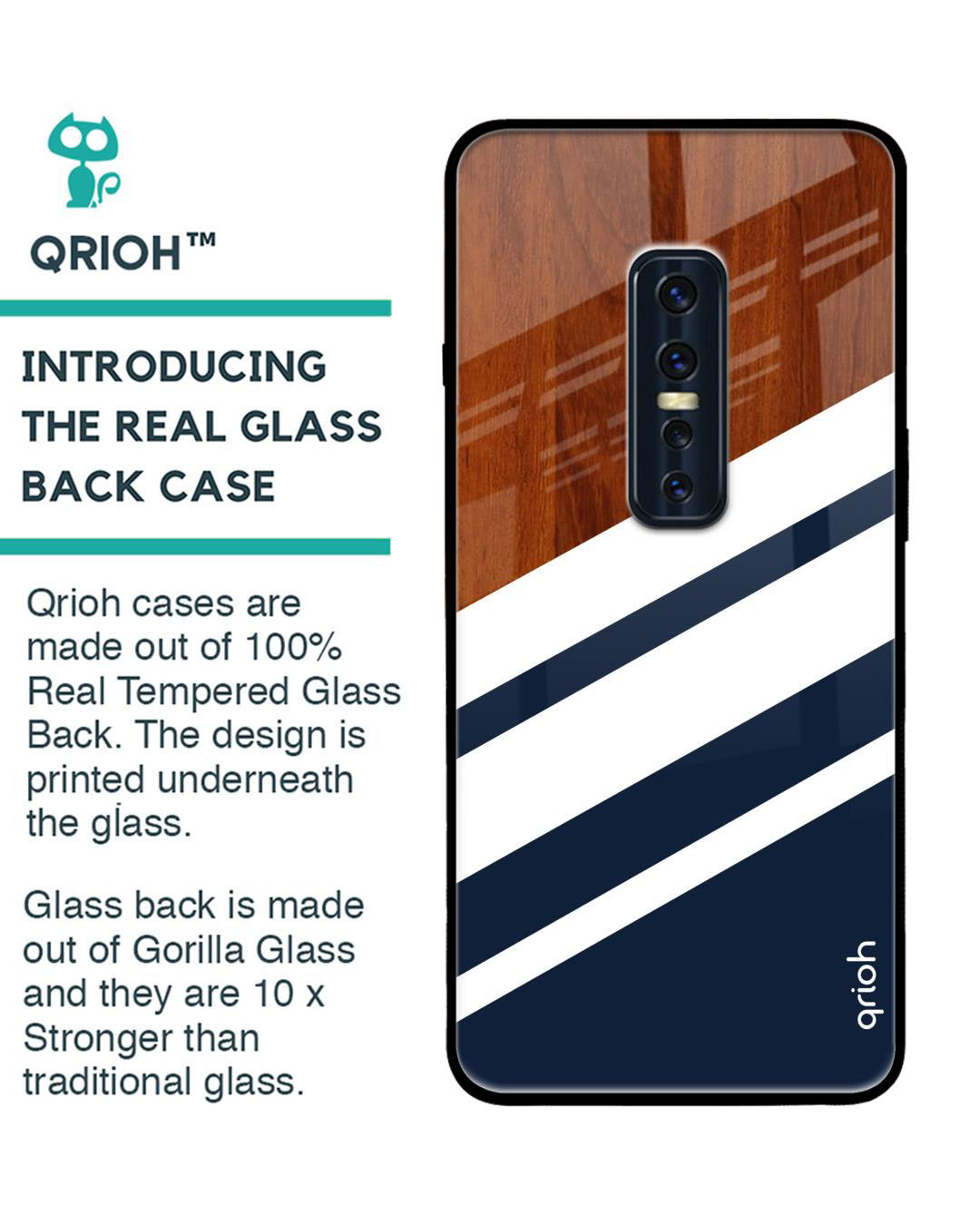 Shop Bold Stripes Printed Premium Glass Cover for Vivo V17 Pro (Shock Proof, Lightweight)-Back