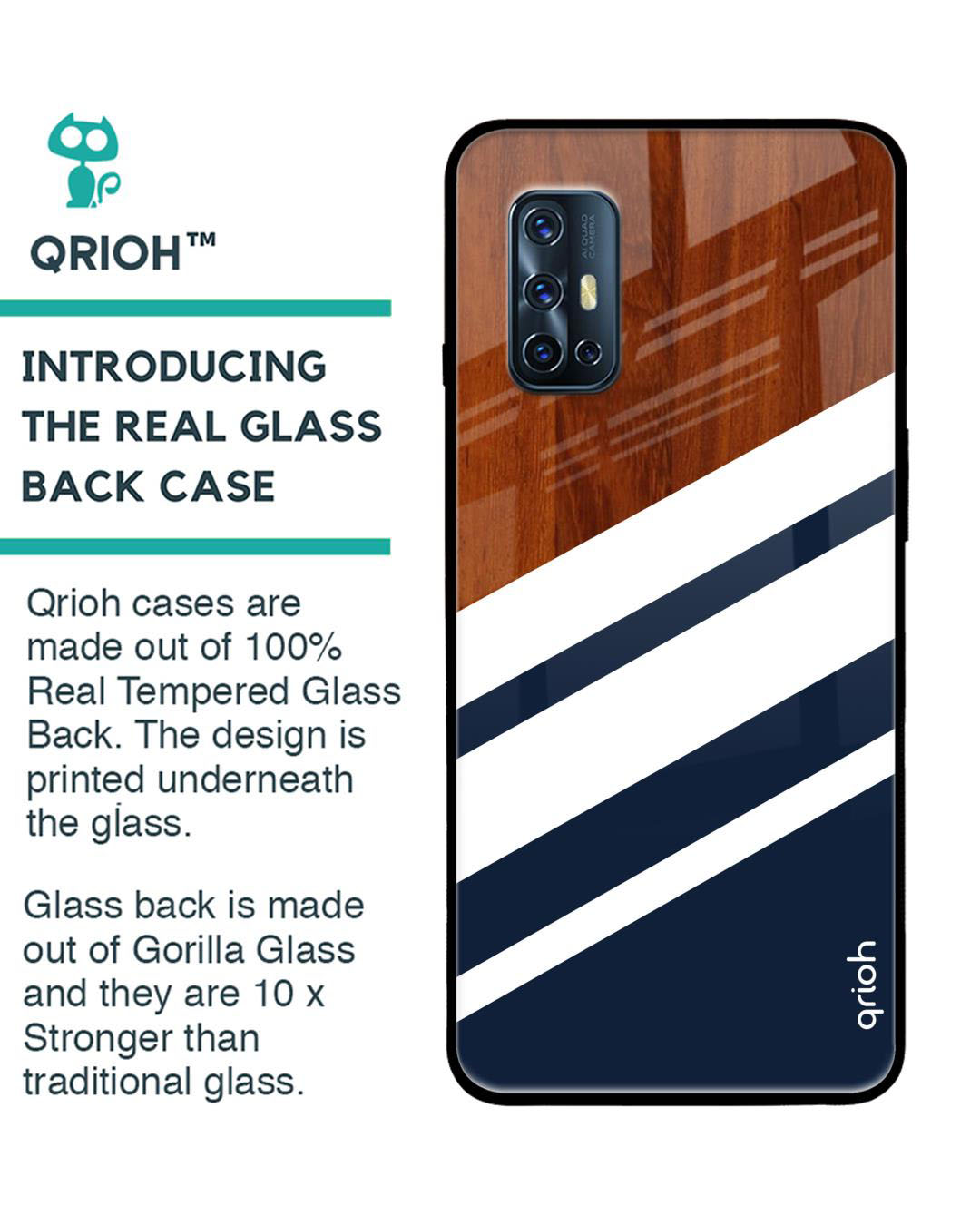 Shop Bold Stripes Printed Premium Glass Cover for Vivo V19 (Shock Proof, Lightweight)-Back