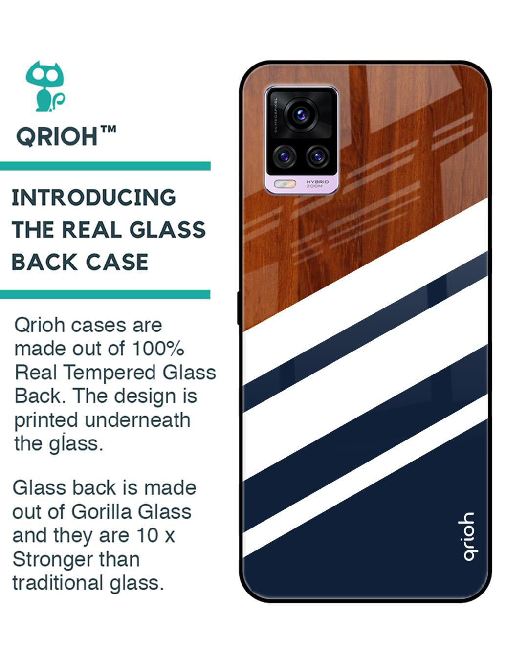 Shop Bold Stripes Printed Premium Glass Cover for Vivo V20 Pro (Shock Proof, Lightweight)-Back