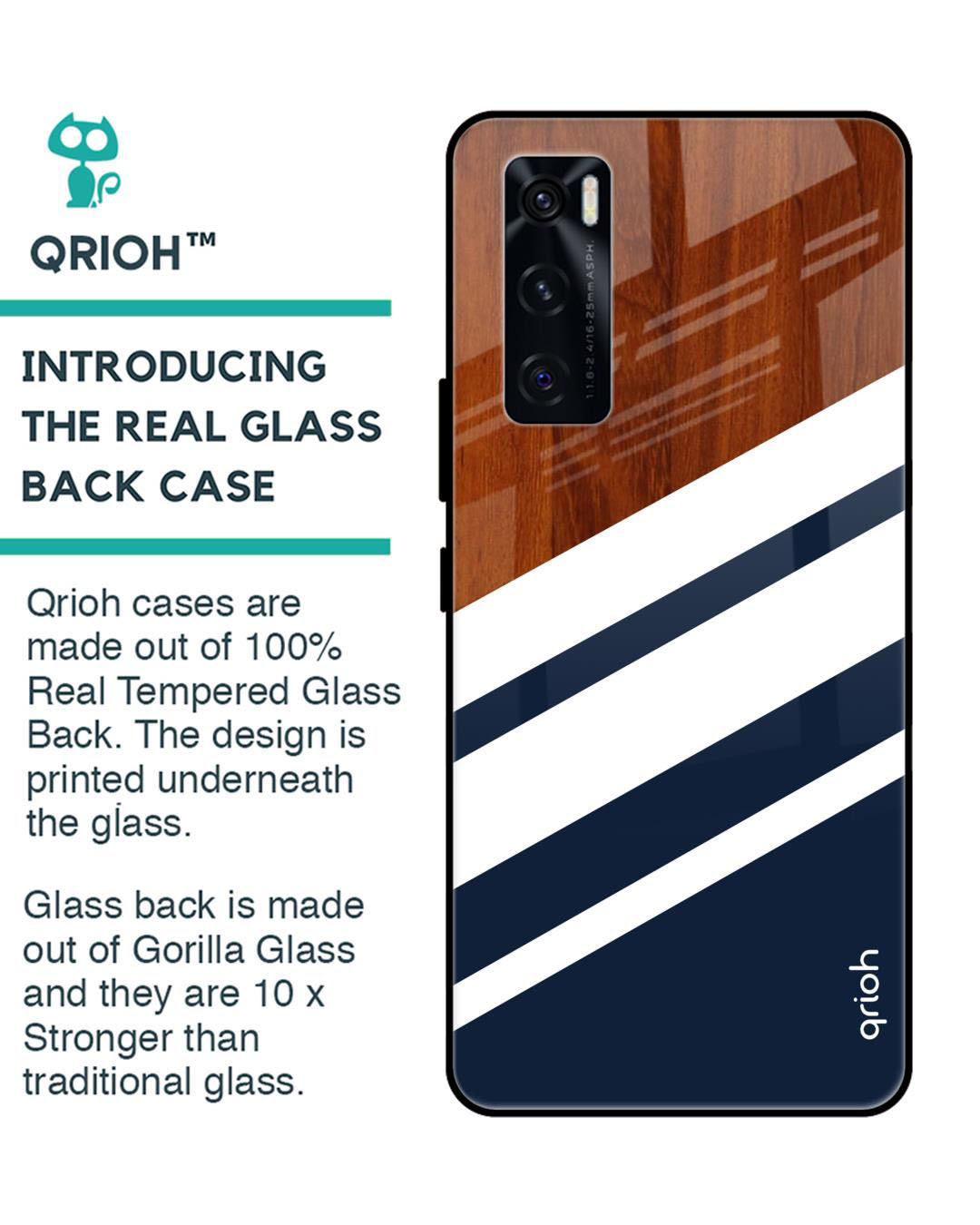 Shop Bold Stripes Printed Premium Glass Cover for Vivo V20 SE (Shock Proof, Lightweight)-Back