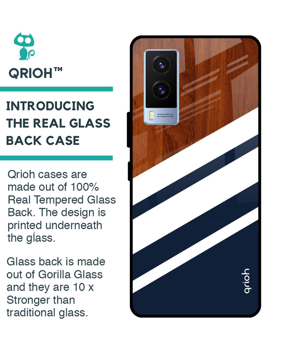 Shop Bold Stripes Printed Premium Glass Cover for Vivo V21e (Shock Proof, Lightweight)-Back