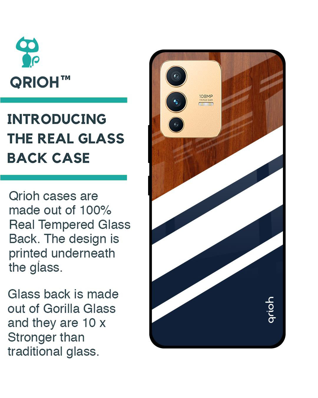 Shop Bold Stripes Printed Premium Glass Cover for Vivo V23 5G (Shock Proof, Lightweight)-Back
