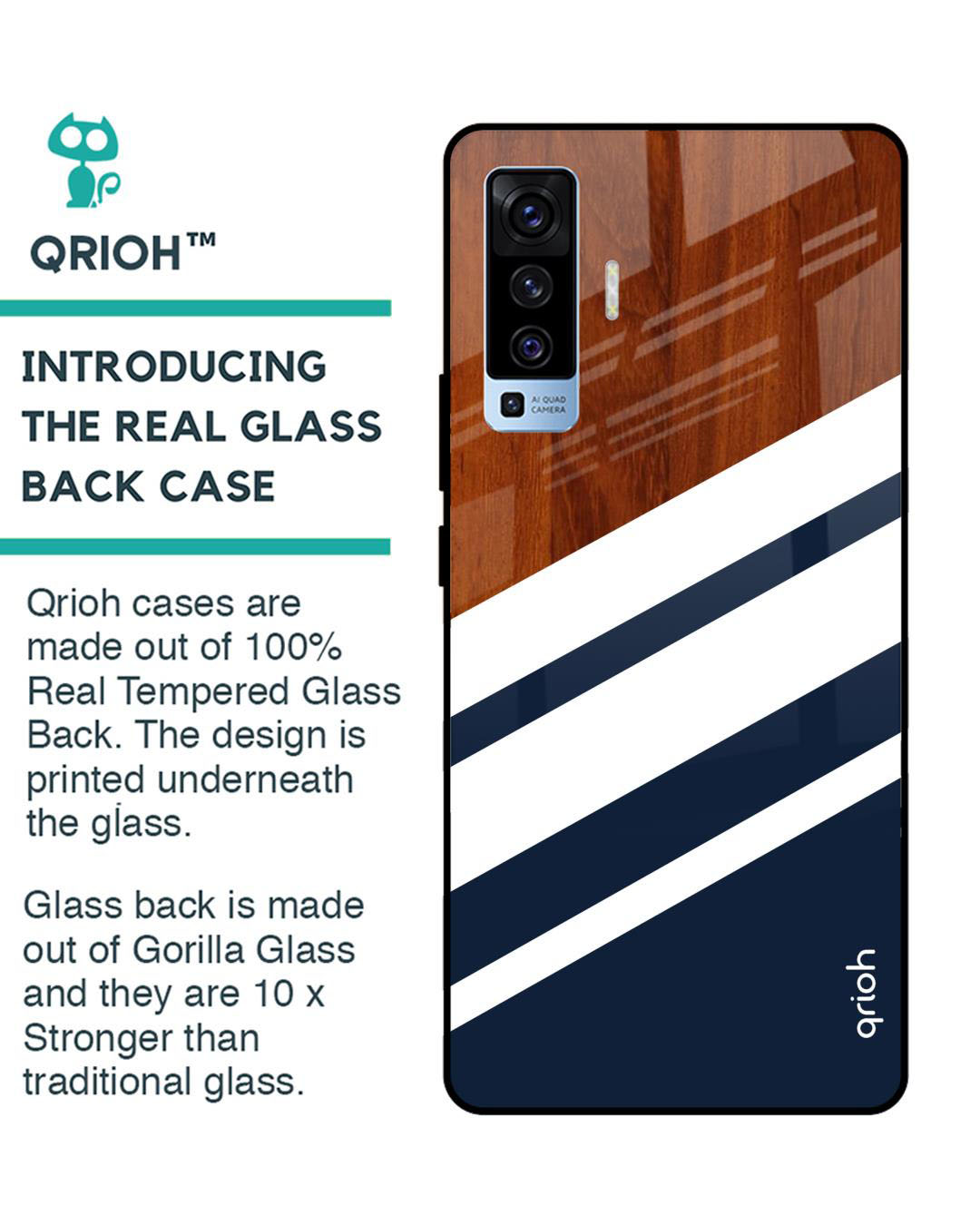 Shop Bold Stripes Printed Premium Glass Cover for Vivo X50 (Shock Proof, Lightweight)-Back