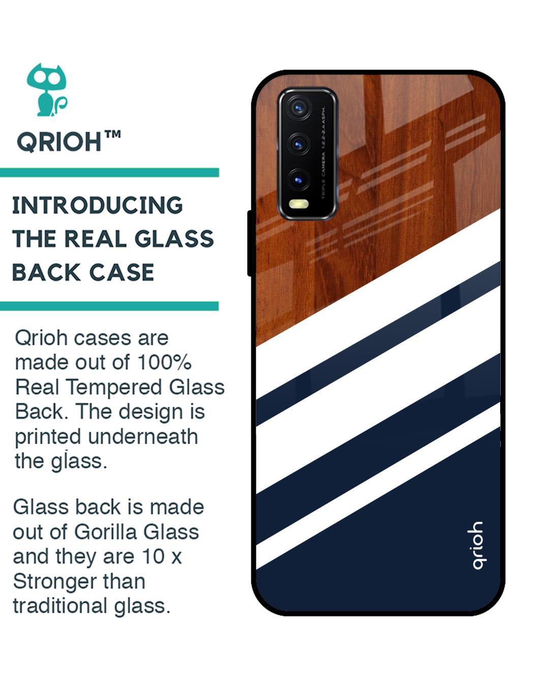 Shop Bold Stripes Printed Premium Glass Cover for Vivo Y20 (Shock Proof, Lightweight)-Back