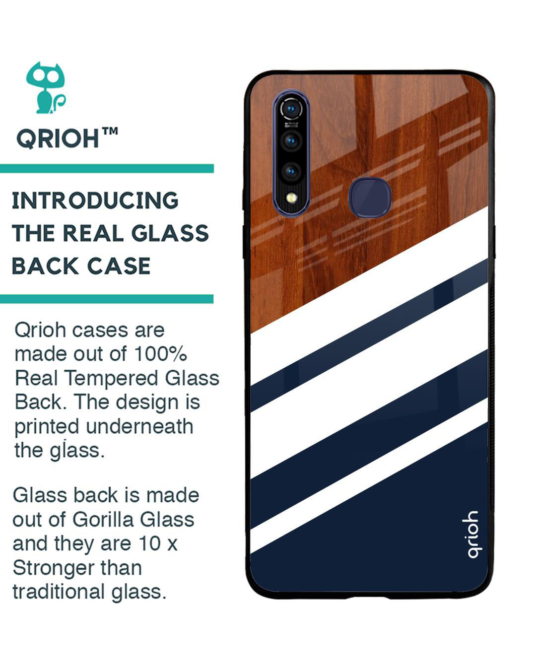 Shop Bold Stripes Printed Premium Glass Cover for Vivo Z1 Pro (Shock Proof, Lightweight)-Back