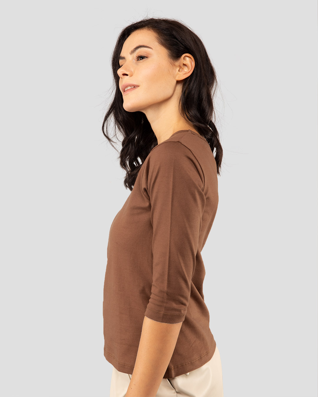 Shop Brown Round Neck 3/4th Sleeve T-Shirt-Back