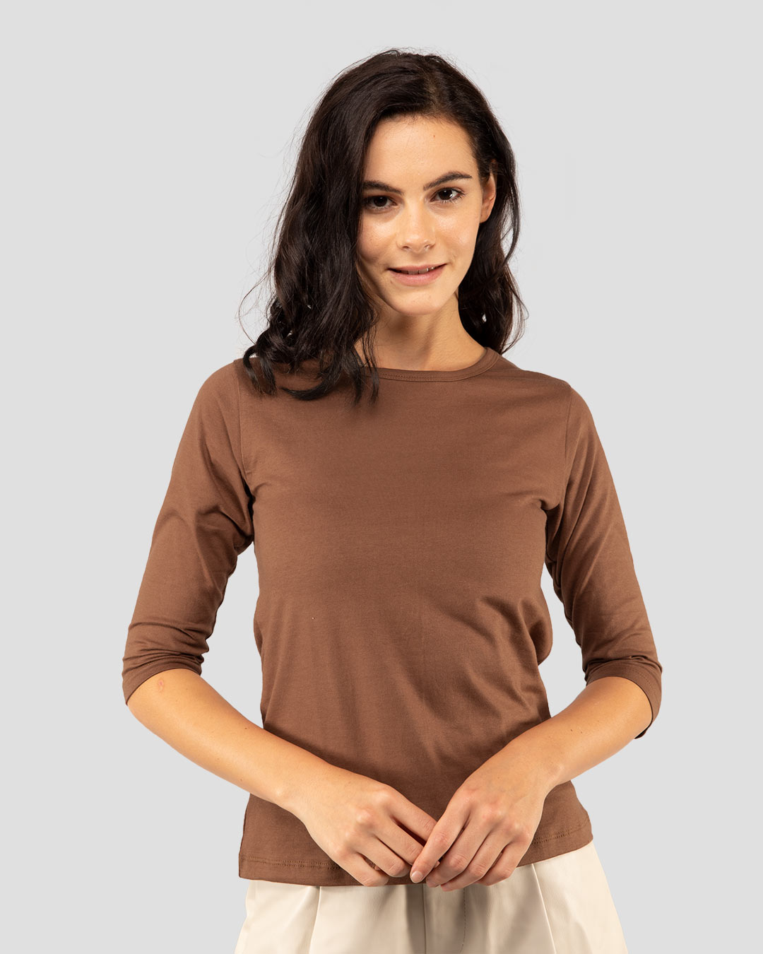 Buy Brown Plain 3/4 Sleeve T-Shirt For Women Online India @ Bewakoof.com