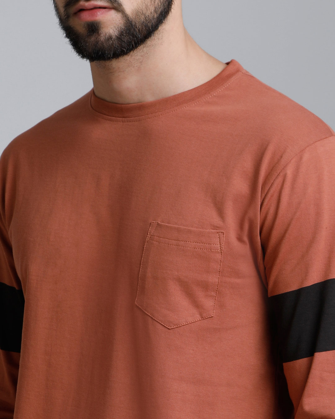 Shop Brown Solid Full Sleeves T-Shirt-Back