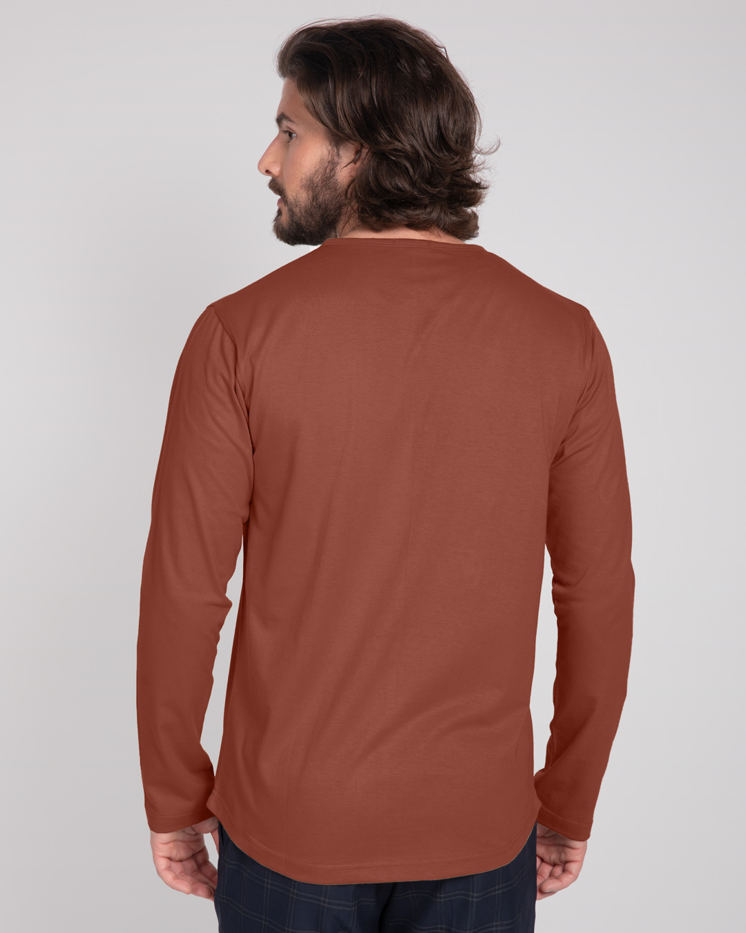 Shop Brown V-Neck Henley T-Shirt-Back