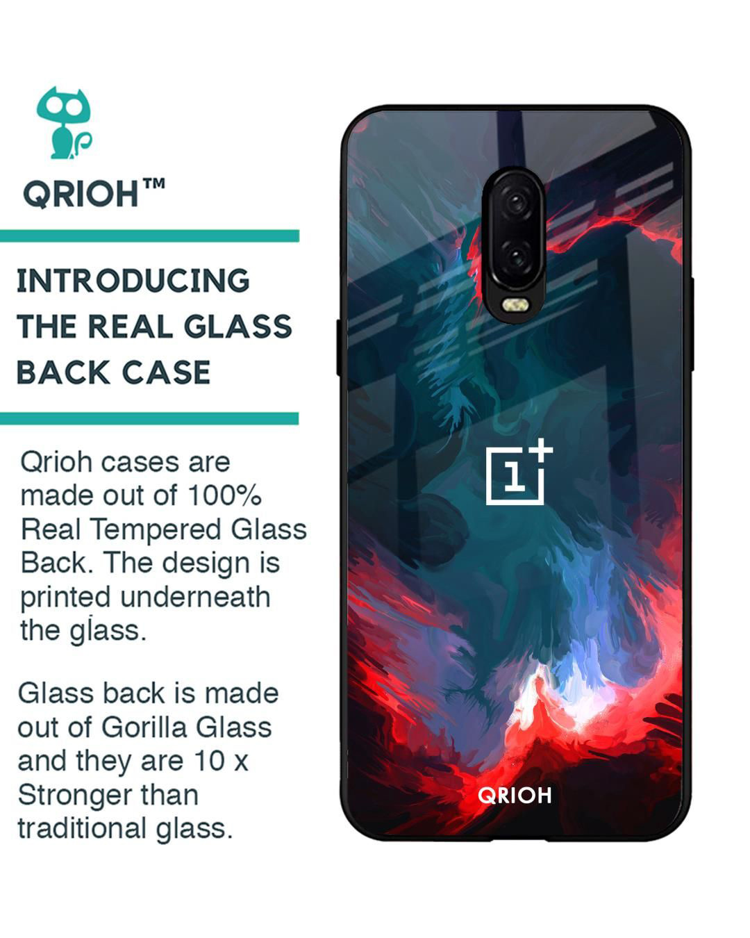 Shop Brush Art Abstract Printed Premium Glass Cover for OnePlus 6T (Shock Proof, Lightweight)-Back
