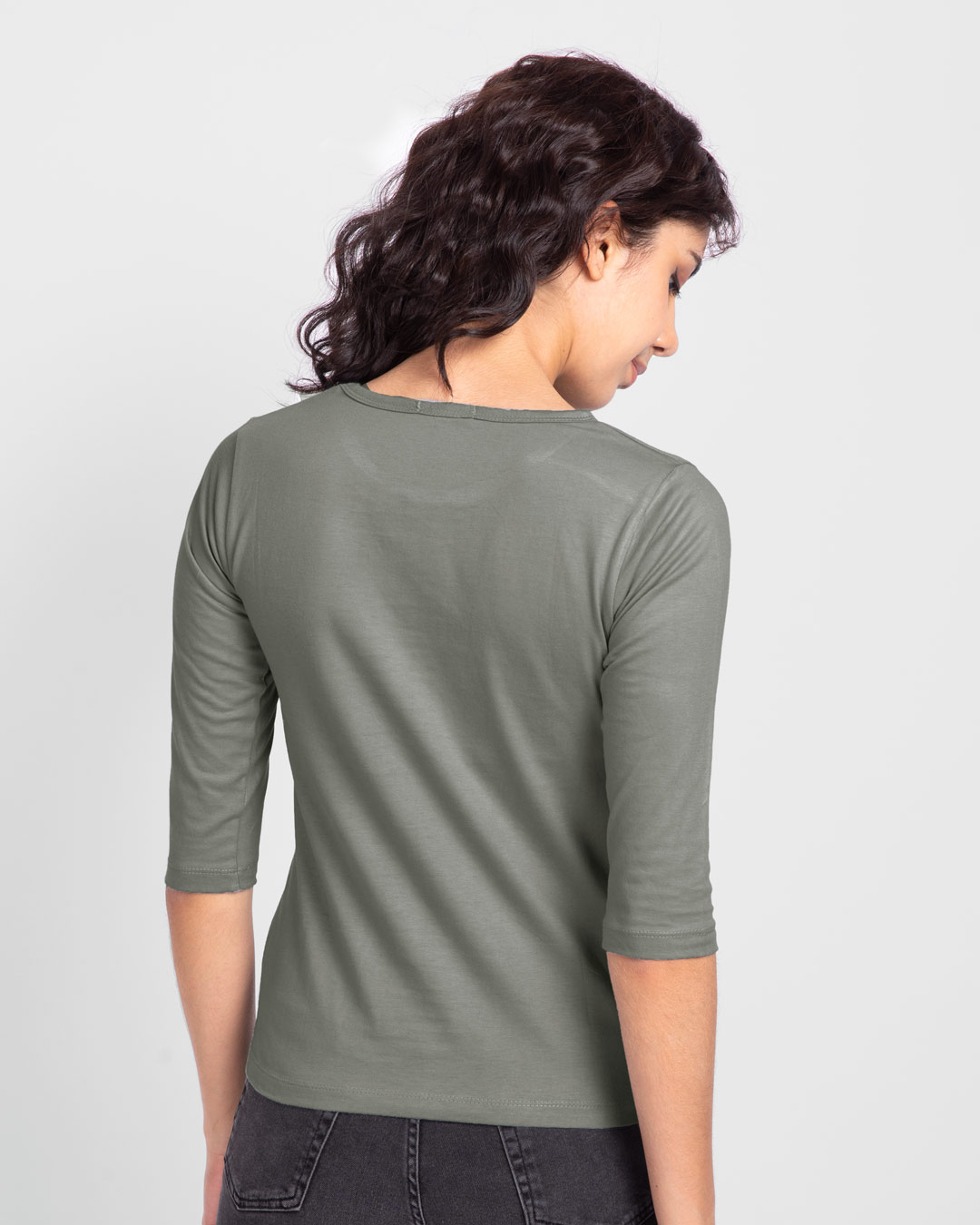 Shop Brush Stroke Whatever Round Neck 3/4 Sleeve T-Shirt Meteor Grey-Back