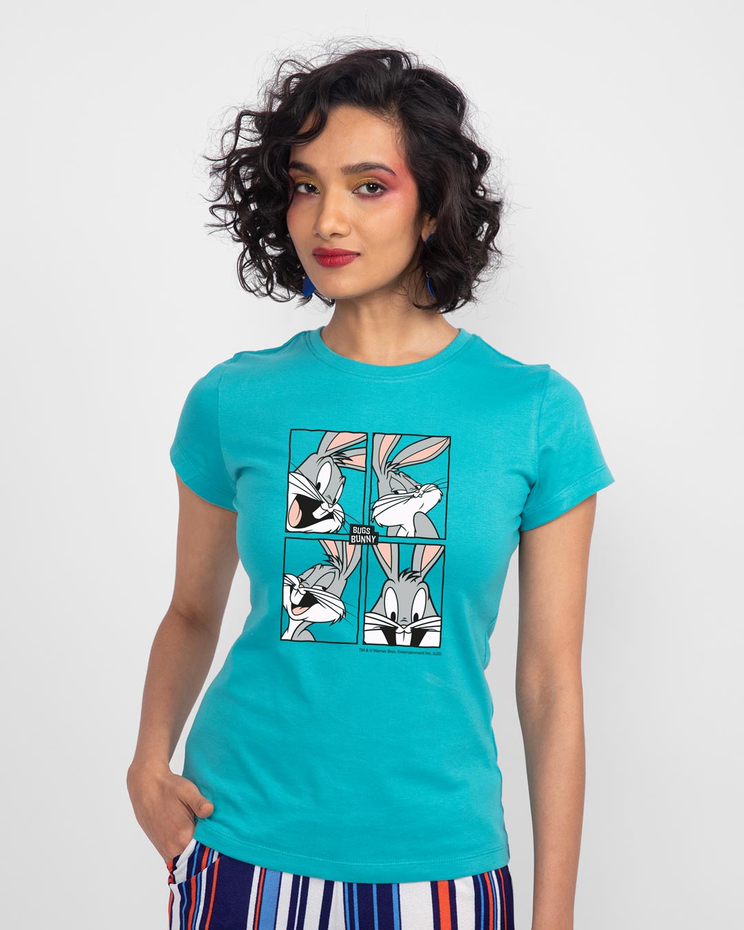 Shop Bugs Bunny moods Half Sleeve Printed T-Shirt (LTL) Tropical Blue-Back