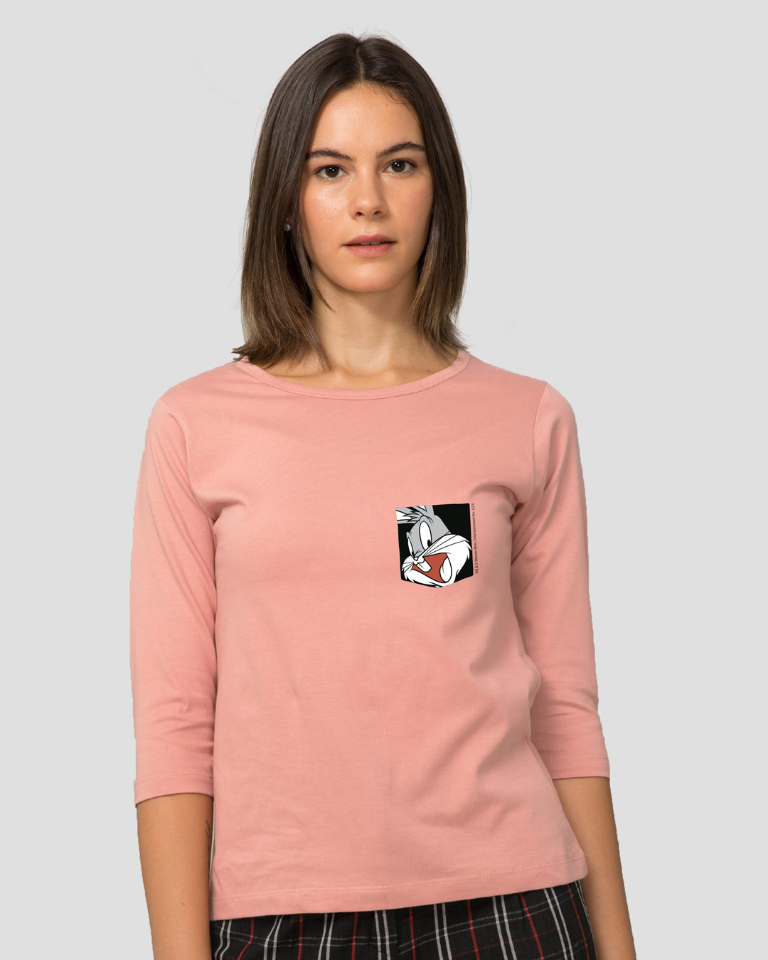 Shop Bugs On A Pocket Round Neck 3/4 Sleeve T-Shirt Misty Pink (LTL)-Back