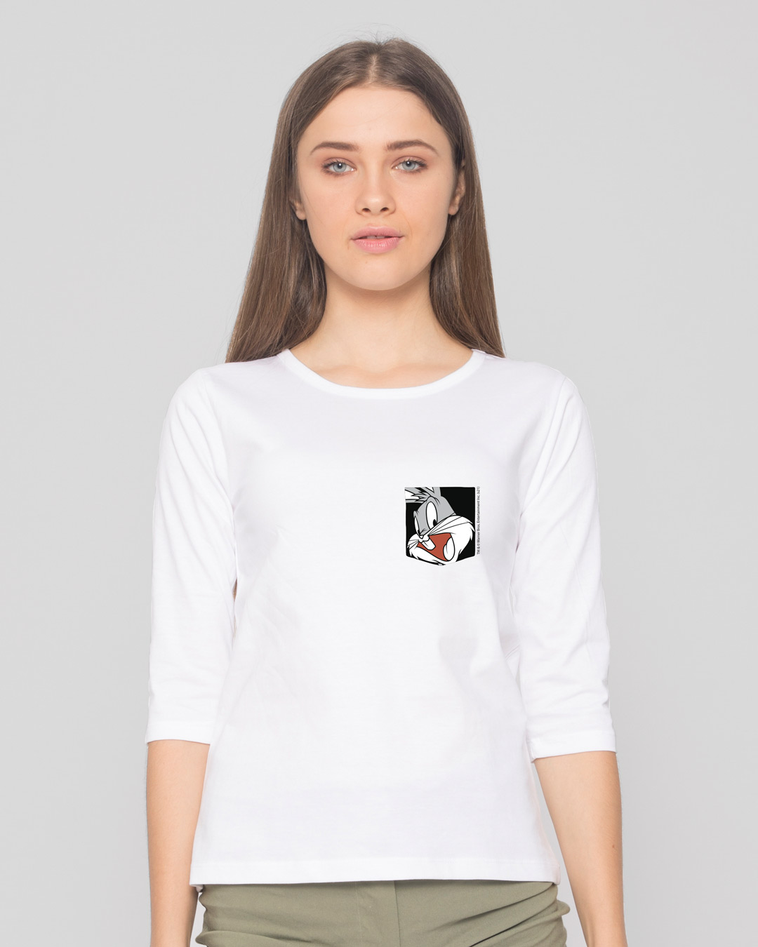 Shop Bugs On A Pocket Round Neck 3/4 Sleeve T-Shirt White (LTL)-Back