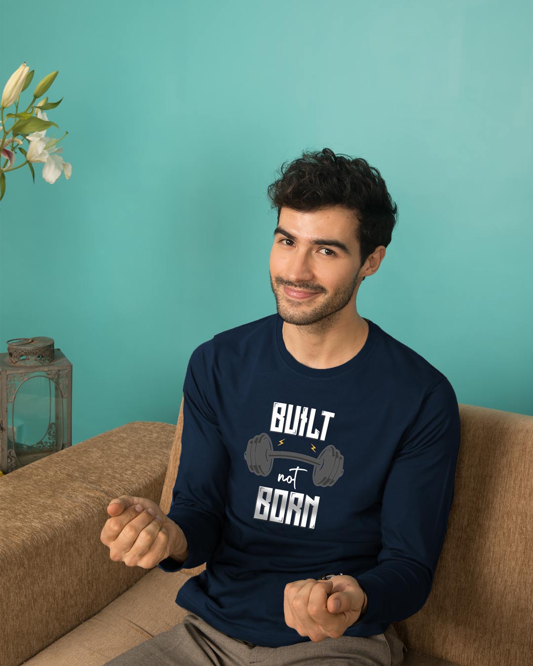 

Built Not Born Full Sleeve T-Shirt Navy Blue Men' Printed Full Sleeve T-Shirt Bewakoof.com