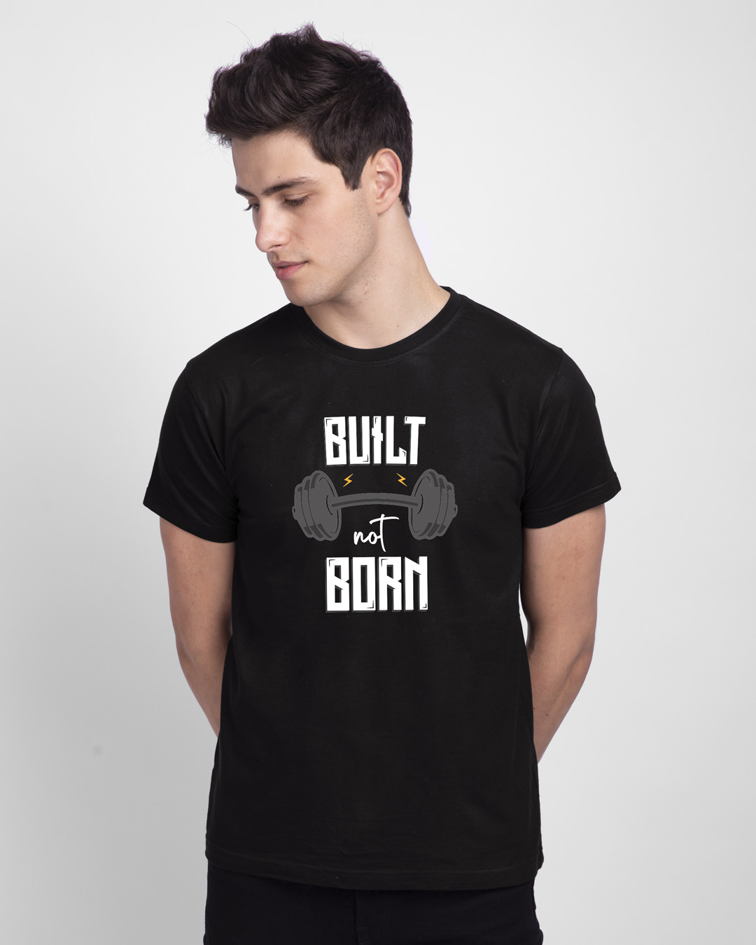 Shop Built Not Born Half Sleeve T-Shirt Black-Back