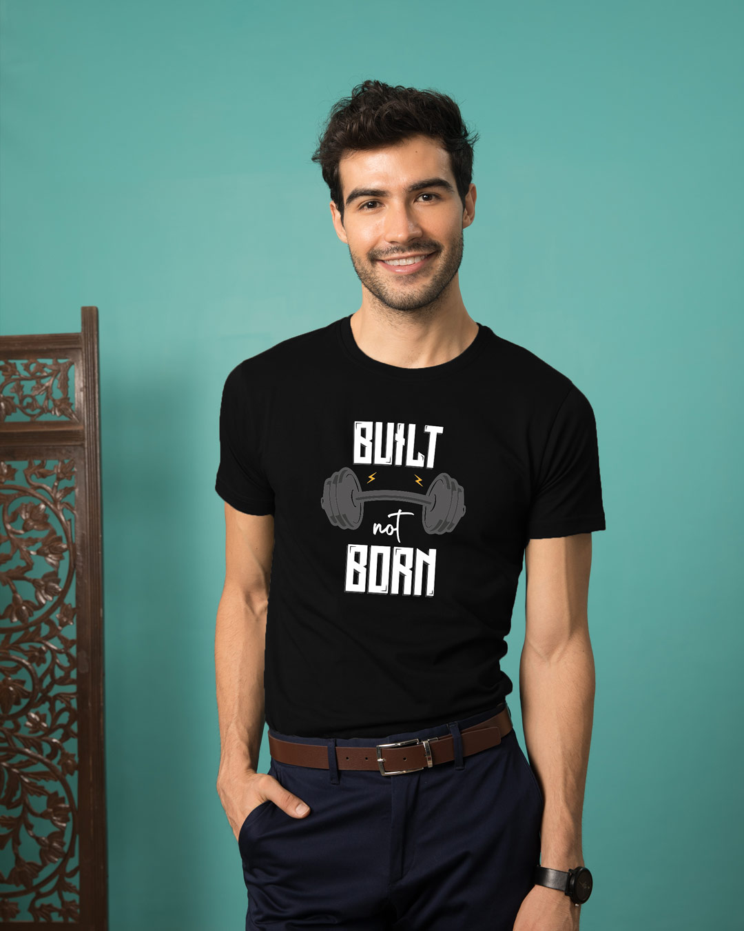 

Built Not Born Half Sleeve T-Shirt Black Men' Printed T-Shirts Bewakoof.com