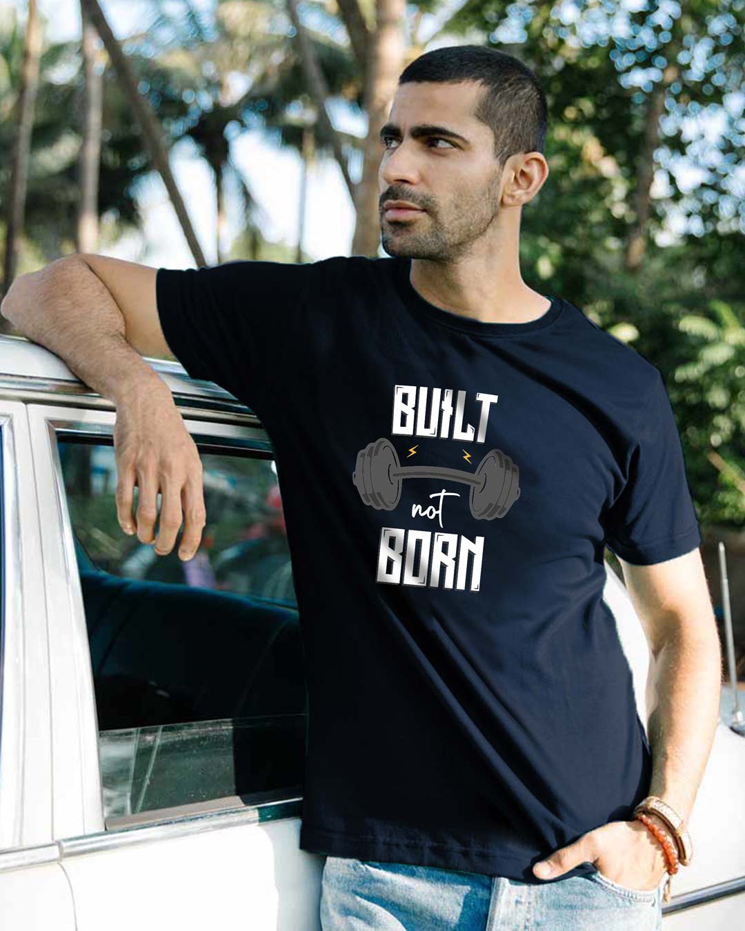 

Built Not Born Half Sleeve T-Shirt Navy Blue Men' Printed T-Shirts Bewakoof.com
